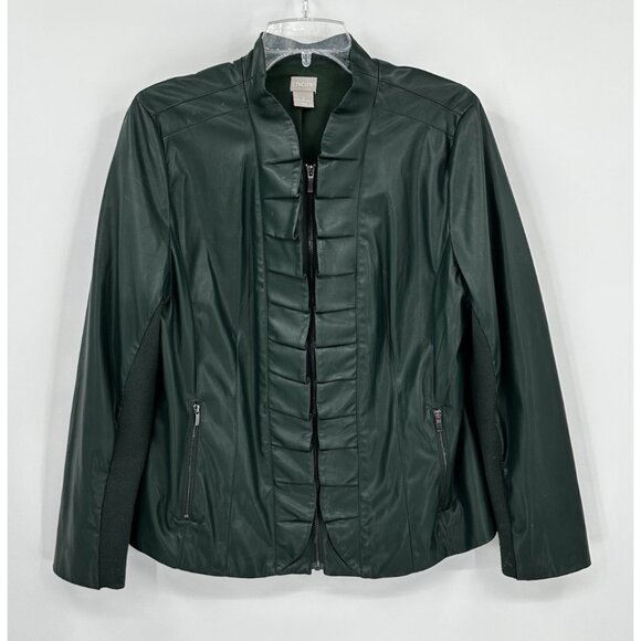 CHICOS faux leather jacket blazer forest green US LARGE 2 12/14 zip up pockets - Picture 3 of 9